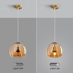 Amber Glass Pendant Lights Kitchen Island Gold Hanging Light Fixture Glass Globe Pendant Light Modern Pendant Lighting for Kitchen Island Bedroom Dining Room (9.84", 1 Pack)