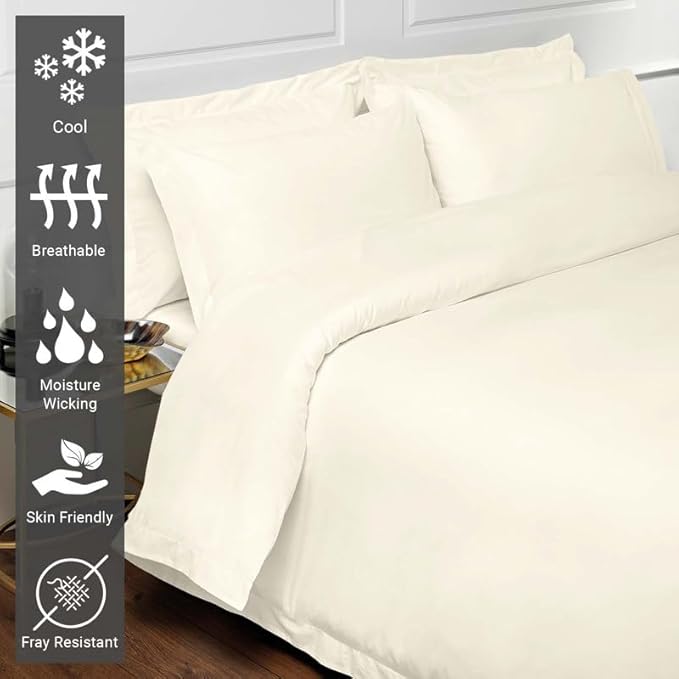 Pizuna Pure 100% Cotton King Duvet Cover Set, Luxurious 400 Thread Count Long Staple Cotton Sateen Weave with Button Closure (Combed Ivory Cotton Duvet Cover King)
