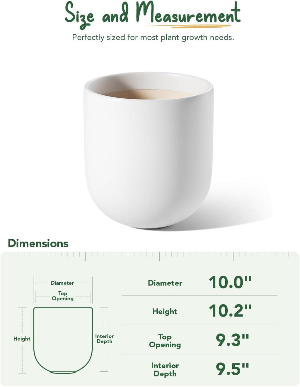 LE TAUCI 10 Inch Plant Pot, Ceramic Pots for Plants with Drainage Hole and Rubber Plug, Plant Pots Indoor for Olive Tree, Cylinder Planter Pot for Home Patio Office, White