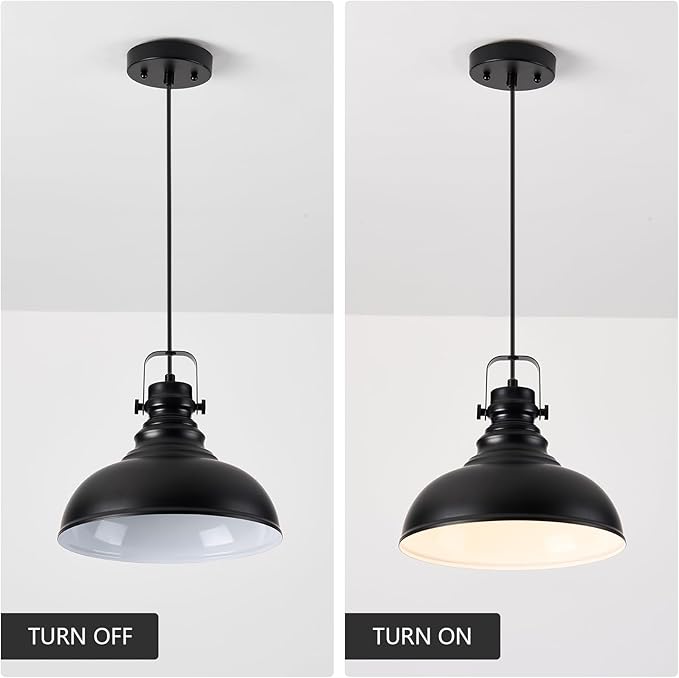 Industrial Pendant Light Fixture, Farmhouse Decor Adjustable Metal Hanging Lamp, Vintage Pendant Lighting for Kitchen Restaurant Dining Room Cafe, E26 Base Black (Black, 3 Pack)