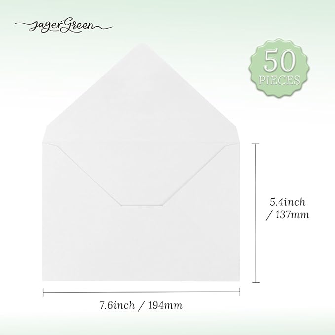 50 Pack 5x7 Envelopes Letter Size, White A7 Envelopes Self Seal for Wedding Invitation, Envelope 5.4x7.6 for Greeting Cards, Photos, Baby Shower, Graduation, Thank You Cards, Announcements