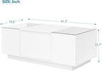 Modern High Gloss Coffee Table with Storage, 41.3-Inch Glass Top Center Cocktail Table with Drawers for Living Room, White