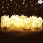 Homemory 12Pcs Timer Tea Lights, Flameless Flickering Auto Tea Lights Battery Operated, Auto-On 6 Hours and Off 18 Hours Everyday, Batteries Included, Long-Lasting, White Base, No Remote