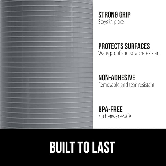 GORILLA GRIP DuraGuard Shelf Liner, Non-Adhesive Cabinet Liners for Kitchen Drawers, Shelves, Refrigerator, Pantry Storage, Bathroom Closet, Durable Waterproof BPA Free Ribbed Plastic, 12x10 Gray