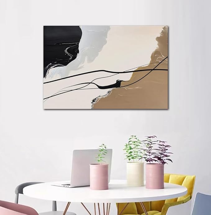 Brown and Beige Abstract Canvas Wall Art Decor Black Artwork for Living Room Contemporary Pictures Modern Art Print Painting for Kitchen Home Bedroom Decorations(24 x 36inch)