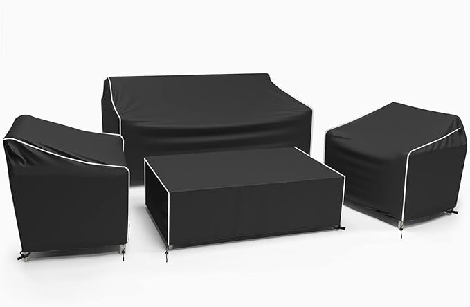 Gasadar Patio Furniture Covers Set, 4 Piece Waterproof Outdoor Furniture Cover for Outdoor Coffee Table, Chair, and Loveseat, Heavy Duty 600D, Black