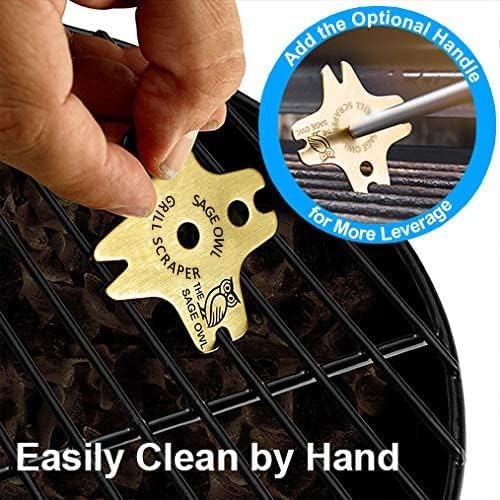 Sage Owl Bristle-Free Brass BBQ Grill Scraper – Safe Grill Cleaner for Outdoor Grills, Porcelain Grates, Smoker Accessories, Cooking Gadgets, and Barbecue Grilling Tools – Small Gifts for Dad