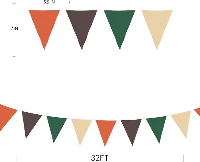 32Ft Orange Green Brown Party Decorations Triangle Flag Pennant Bunting Fabric Garland for Jungle Safari Animal Party Zoo Themed Wild One Forest Baby Shower Fall Wedding Birthday Decoration