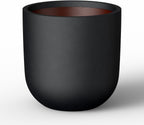 Kante 16.5" Round Concrete Planter, Large Cylinder Plant Pot with Curved Bottom and Drainage Hole, for Indoor and Outdoor Use – Garden or Patio, Black Finish with Warm Brown Interior
