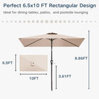6.5' x 10' Rectangular Patio Umbrella Large Outdoor Market Umbrella w/UV Protection, Push Button Tilt and Crank Lift, Rectangle Table Umbrella for Garden, Deck, Pool, Patio, Beige
