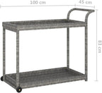 Outdoor Rolling Wicker Bar Cart with Storage Shelves, Portable Bar Cart with Wheels, Patio Kitchen Island Cart for Pool Deck Backyard, Gray 39.4"x17.7"x32.7" Poly Rattan -464