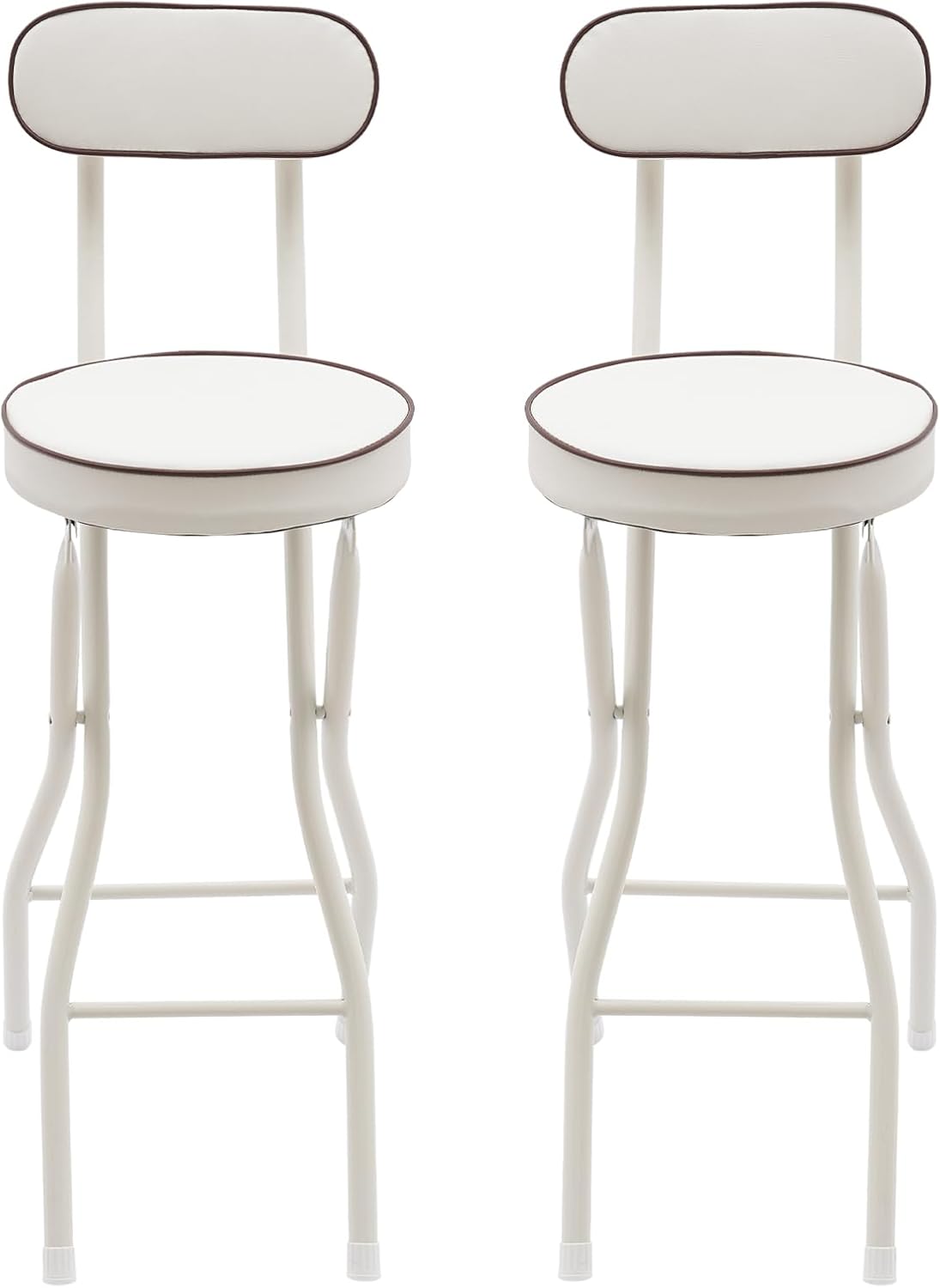 2 Pcs Folding Bar Stools, 26 Inch Portable Tall Chairs with Backrest, Carbon Steel Frame and PU Padded Seat for Kitchen, Cafe, Living Room, Camping (White-5)