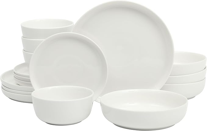 Gibson Home Oslo Porcelain Chip and Scratch Resistant Dinnerware Set, Service for 4 (16pcs), Plates and Bowls Dishes Sets, White