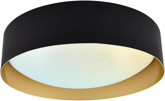 LUXRITE 17-Inch LED Flush Mount Ceiling Light, 5CCT Selectable 2700K–5000K, 2420 Lumens, 34W, CRI 90, Dimmable, Damp Rated, Decorative Flush Mount with Interchangeable Canopy - Black & Gold Finish