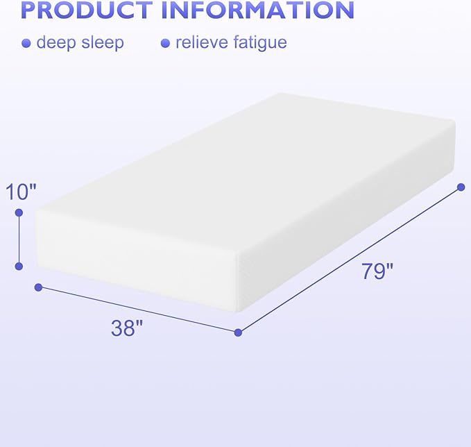 PayLessHere 10 Inch Gel Memory Foam Mattress Medium Firm Mattresses CertiPUR-US Certified Bed-in-a-Box Pressure Relieving Twin XL Size,Fiberglass Free，White