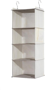 4-Shelf Hanging Closet Organizer and Storage, Collapsible Hanging Shelves for Closet with 2 Side Pockets, Hanging Shoe Organizer to Saving Space,Beige