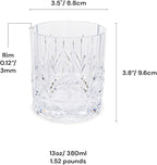 BELLAFORTE Tritan Plastic Whiskey Glasses Set of 4, 13oz Unbreakable Wine Glasses, Shatterproof Crystal Cut Drinking Glasses for Old Fashioned, Cocktails - BPA Free - Dishwasher Safe - Clear