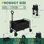 Collapsible Wagon with Wheels, 370lbs Weight Capacity Foldable Beach Wagon with Flexible Handle Portable Utility Wagon Cart for Outdoor, Grocery, Garden, Camping