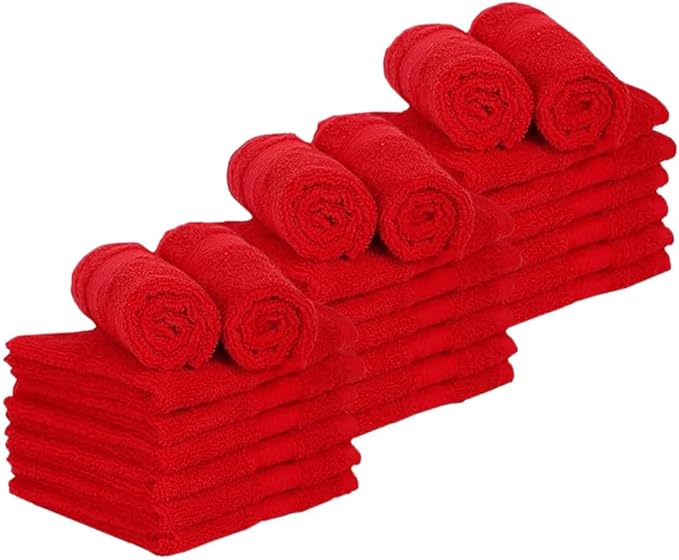 Casa Lino 24 Pack Wash Cloths Set, (12" X12) 100% Cotton wash Cloths, wash Cloths for Your face and Body, Highly Absorbent & fingertip Soft wash Cloths for Your face and Body, Red.