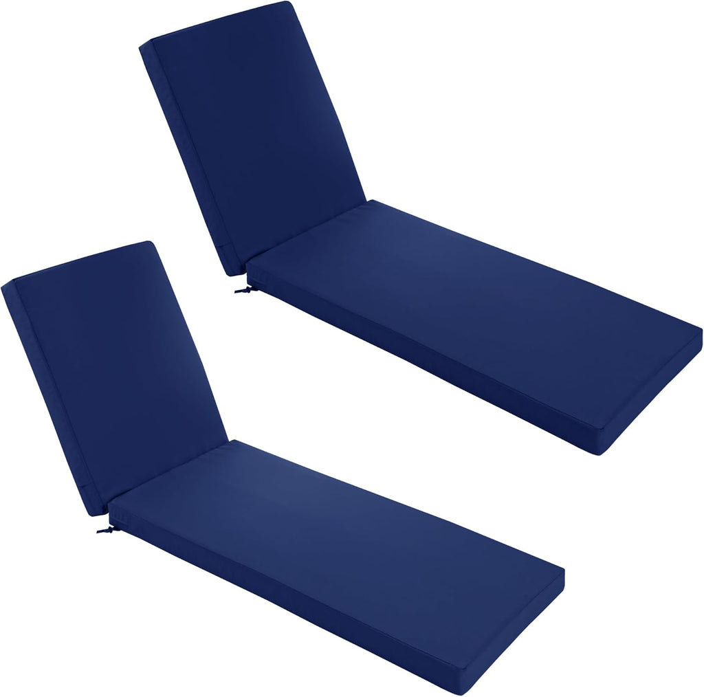 Chaise Lounge Cushions Outdoor Set of 2 - Waterproof and Fade Resistant Sun Lounger Replacement Cushions - Patio Lounger Pads with Removable Cover for Pool, Deck, 80 x 26 x 3 Inch, Navy