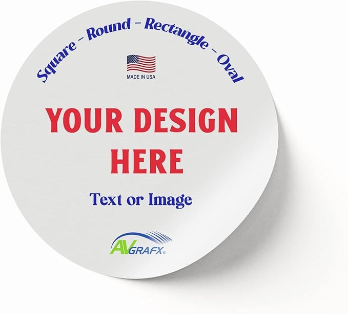avgrafx Custom Stickers Personalized Labels Waterproof Dishwasher Safe Vinyl 120 2 in, Made USA, Great for Business Packaging Easy Design Your own.