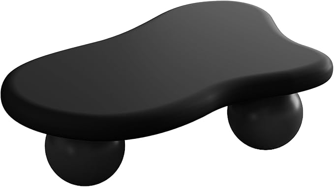 47 Inch Cloud Shaped Coffee Table with 3 Ball Legs for Living Room Black