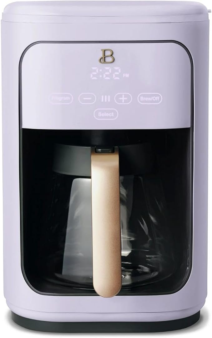 Beautiful Coffee Maker, 14-Cup, Touch Display, Programmable, 1200W, Stainless Steel, Keep Warm, 24h Timer dishwasher-safe (LAVENDER)