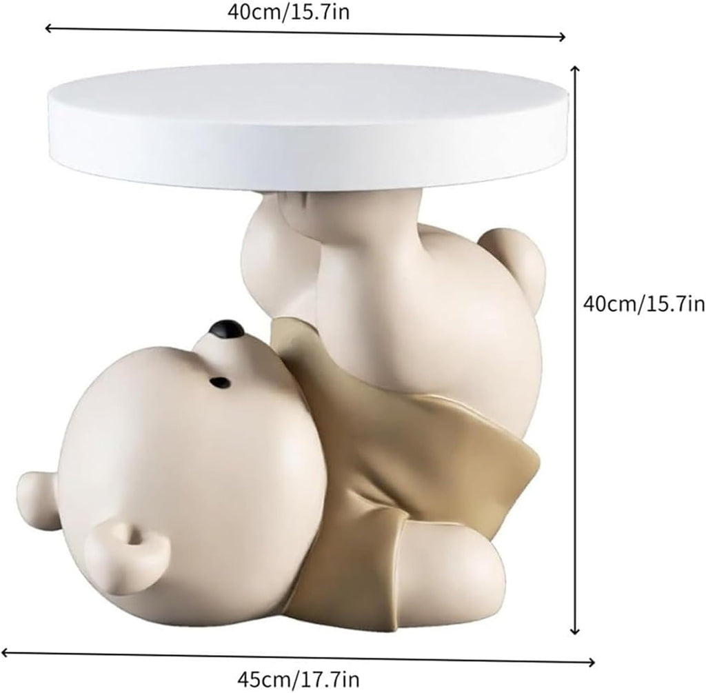 Bear Statue End Table, Round Side Table, Resin Sculpture Bedside Table, Small Space Saving Nightstand Couch Corner Stand Bedroom, Accent Table for Living Room(Gold)