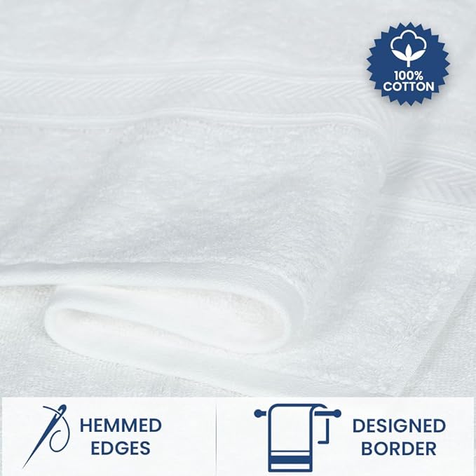 Casa Lino 100% Cotton Bath Towels Set of 4 (1 Bath Towel, 1 Hand Towel & 2 Wash Cloths) - Bathroom Towels and Washcloths Set - Complete Bathroom Set - Guest Room Essentials - (White)