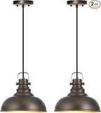 2 Packs Farmhouse Pendant Lights Kitchen Island Adjustable Pendant Light Fixtures Rustic Industrial Hanging Lamp,Oil Rubbed Bronze