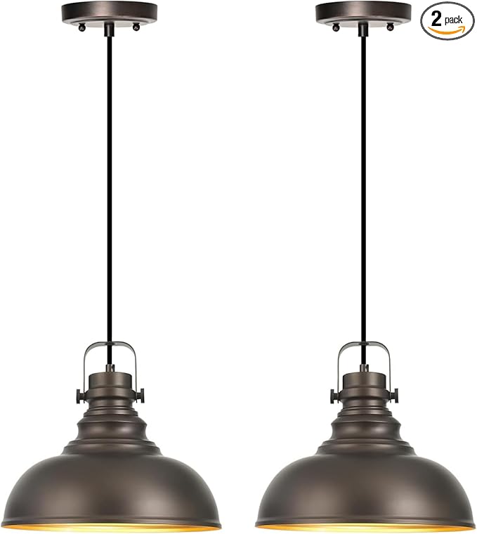 2 Packs Farmhouse Pendant Lights Kitchen Island Adjustable Pendant Light Fixtures Rustic Industrial Hanging Lamp,Oil Rubbed Bronze