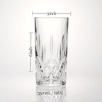 LEMONSODA Premium 12oz Highball Glass, for Water, Juices, cocktails - Set of 4 - Crystal Cut Glasses – Elegant Textured Tom Collins Glassware Set - Premium Packaging
