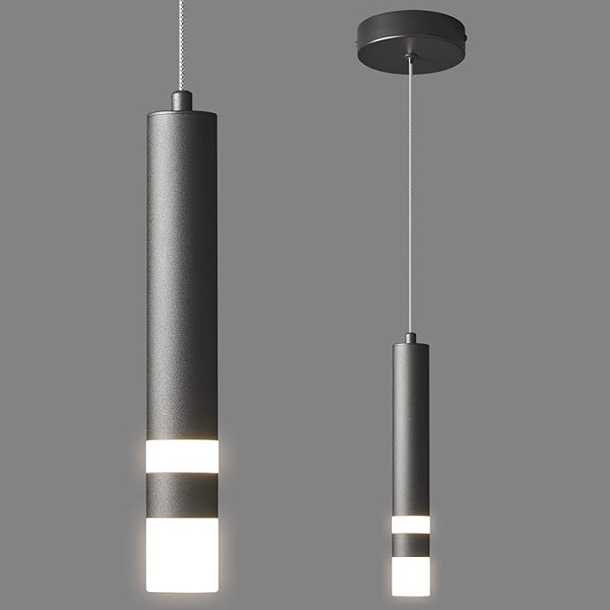 Modern Pendant Light Kitchen Fixture Dimmable LED Black Mini Pendant Lighting fo Kitchen Island Bedroom Bedside Table Small Pendant Lights (1-Pack)
