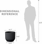 Kante Round Fulted Planter, 16.7 Inch Dia Large Concrete Plant Pots with Drainage Hole and Rubber Plug, Modern Decor for Indoor Outdoor Plants, Flower, Black
