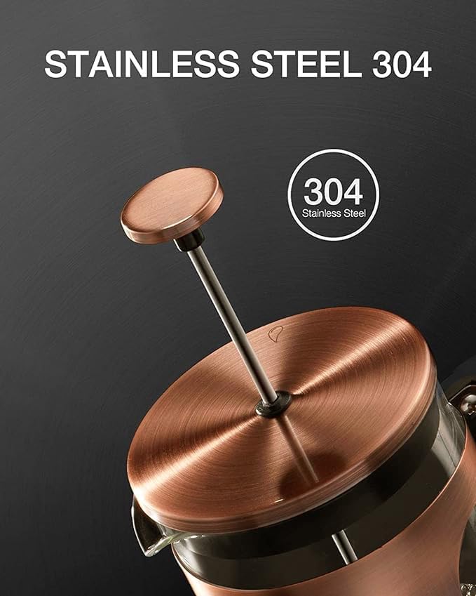 BAYKA 34oz 1 Liter French Press Coffee Maker,Mothers Day Gifts for Mom,Coffee Lover Gift,Heat Resistant Thickened Borosilicate Glass Stainless Steel Brewer,Cold Brew Cafetera Teapot for Kitchen,Copper