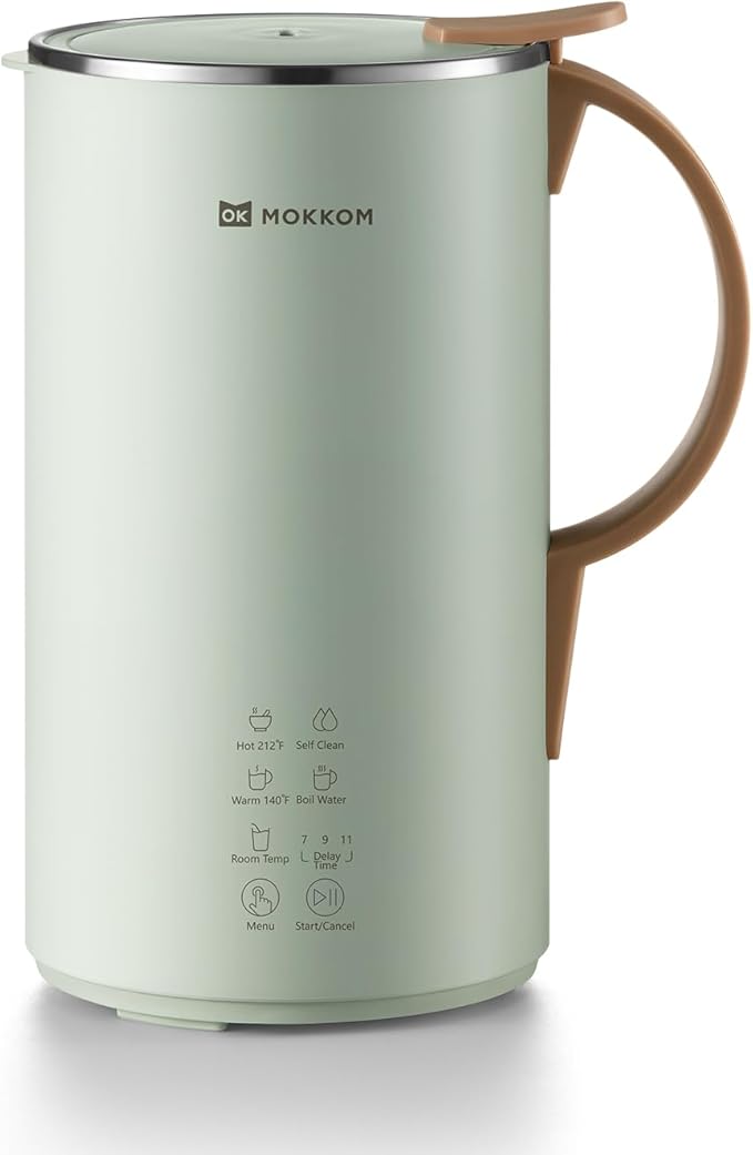 MOKKOM Automatic Nut Milk Maker, 20 oz Soy Milk Maker, Homemade Almond, Oat, Coconut, Soy, Plant-Based Milk and Dairy Free Beverages, Almond Milk Maker with Delay Start/Boild Water/Self Clean - Green