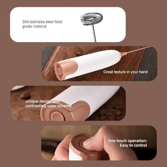 THC Handheld Milk Frother, Quick Electric Foam Maker for Coffee, Latte, Cappuccino, Matcha, Hot Chocolate, Portable Whisk Mixer Battery Operated (White & Black)