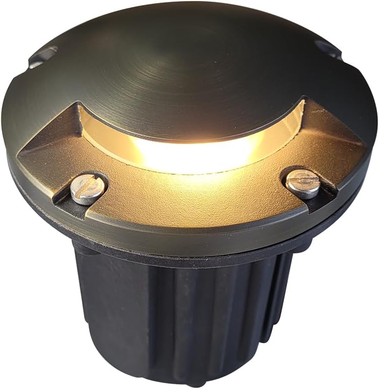 MALORY Brass Top Cover Landscape Well Lights,（5‘’H 12V Low Voltage Outdoor In Ground Lights,Landscape Lighting for Pathway, Driveway and Garden (One-Direction Turret, 1-Pack Without Bulb)