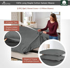 Pizuna Pure 100% Cotton Full Duvet Cover Set, Luxurious 400 Thread Count Long Staple Cotton Sateen Weave with Button Closure (Combed Dark Grey Cotton Duvet Cover Full)