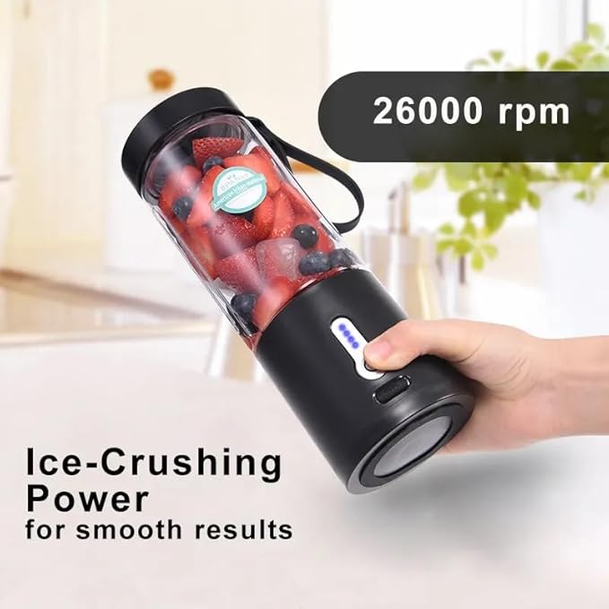 Portable Juicer Blender – 530ml USB Rechargeable Personal Blender for Shakes, Smoothies & Juice – Food Grade PC, Leak-Proof Rubber Seal, Lightweight Travel Bottle Mixer – Black