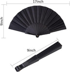 HUNANBANG 1 Dozen 12 Pieces Folding Hand Fans Church Wedding Gift, Party Favors, DIY Decoration Gift Size9 Wholesale 12pack (Black)