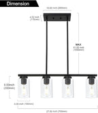 Black Pendant Light Fixtures with Clear Glass Shades, 4-Lights Linar Kitchen Island Light for Farmhouse Dining Room Kitchen Pool Table