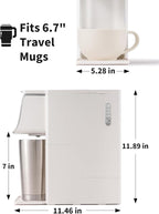 Hot & Iced Coffee Maker for K-Cups & Ground Coffee, Single-Serve Brewer with Bold Setting, Reusable Filter, Travel Mug Friendly, Compact & Quick Brew, White
