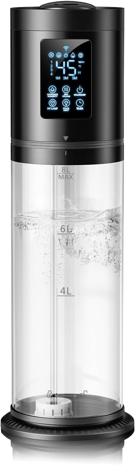 8L Humidifiers for Bedroom Large Room, 4 Levels Cool Mist Humidifier with Clear Tank, 7 Color Lights Essential Oil Diffuser with 16H Timer, Top Fill Humidifier for Home Plants Office