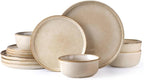 AmorArc Stoneware Dinnerware Sets,Round Reactive Glaze Plates and Bowls Set,Highly Scratch Resistant | Dishwasher & Microwave Safe Dishes Set,Service for 4 (12pc)