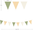 32Ft Camping Party Decorations Olive Green Tan Brown Cream Neutral Triangle Flag Fabric Banner Pennant Garland Streamers for Woodland Birthday Jungle Baby Shower Safari Camper Bachelorette Decor