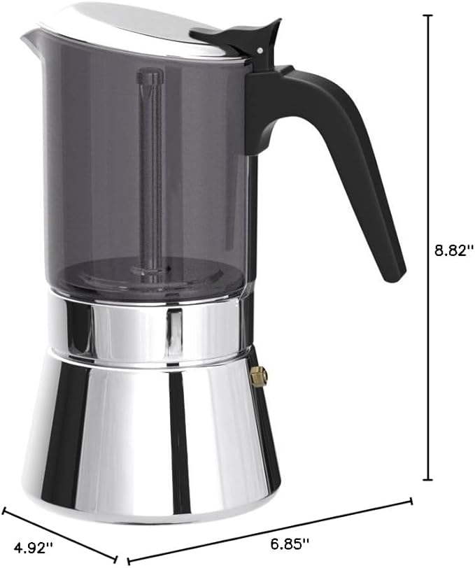 Induction Moka Pot, Crystal Glass-top & Stainless Steel Stovetop Espresso Maker,Classic Italian coffee maker (160ml)
