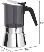Induction Moka Pot, Crystal Glass-top & Stainless Steel Stovetop Espresso Maker,Classic Italian coffee maker (160ml)