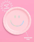 xo, Fetti Smiley Paper Plates - 24 pk, 9" | Happy Pastel Birthday Party Decorations, Cute Bachelorette Party, Cool Cake Plates