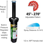 Rain Bird 8SAPROPR Pressure Regulating (PRS) High-Efficiency Pro Rotary Sprinkler, Hand Adjustable 45° - 270° Pattern, 8' - 14' Spray Distance, 4" Pop-up Height